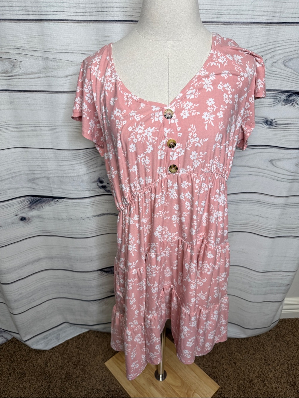 Pink Floral Button-Front Mini Dress